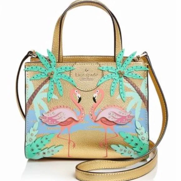 🌴🦩RARE BNWT Kate Spade  New York by the Pool Flamingo Sam leather crossbody🦩🌴 - Picture 9 of 16